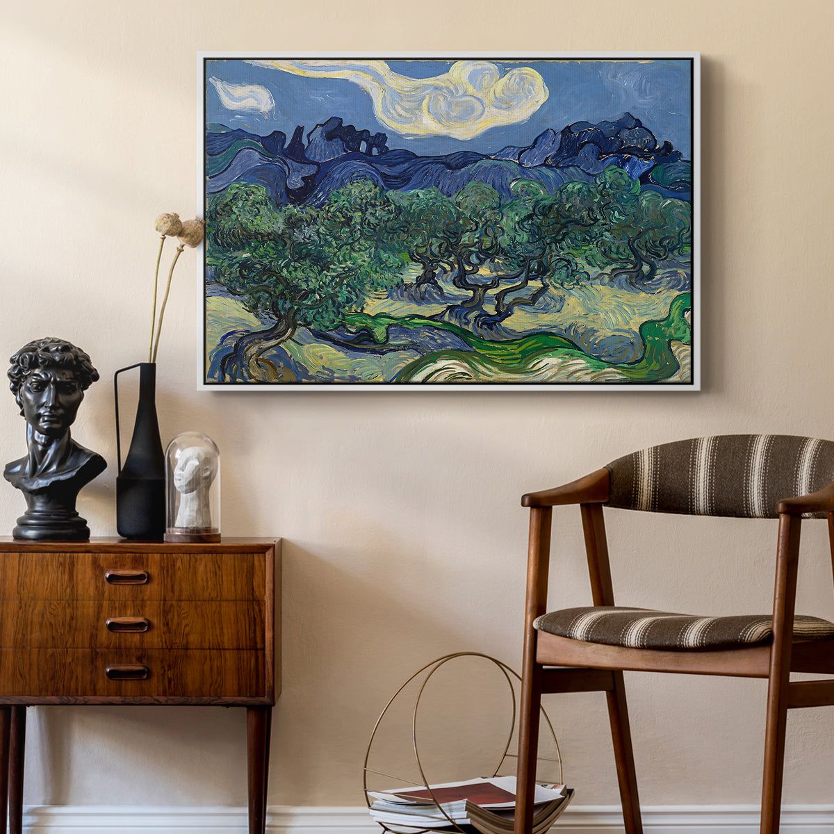 Olive Trees with the Alpilles in the Background, 1889 - Floater Framed Canvas Print