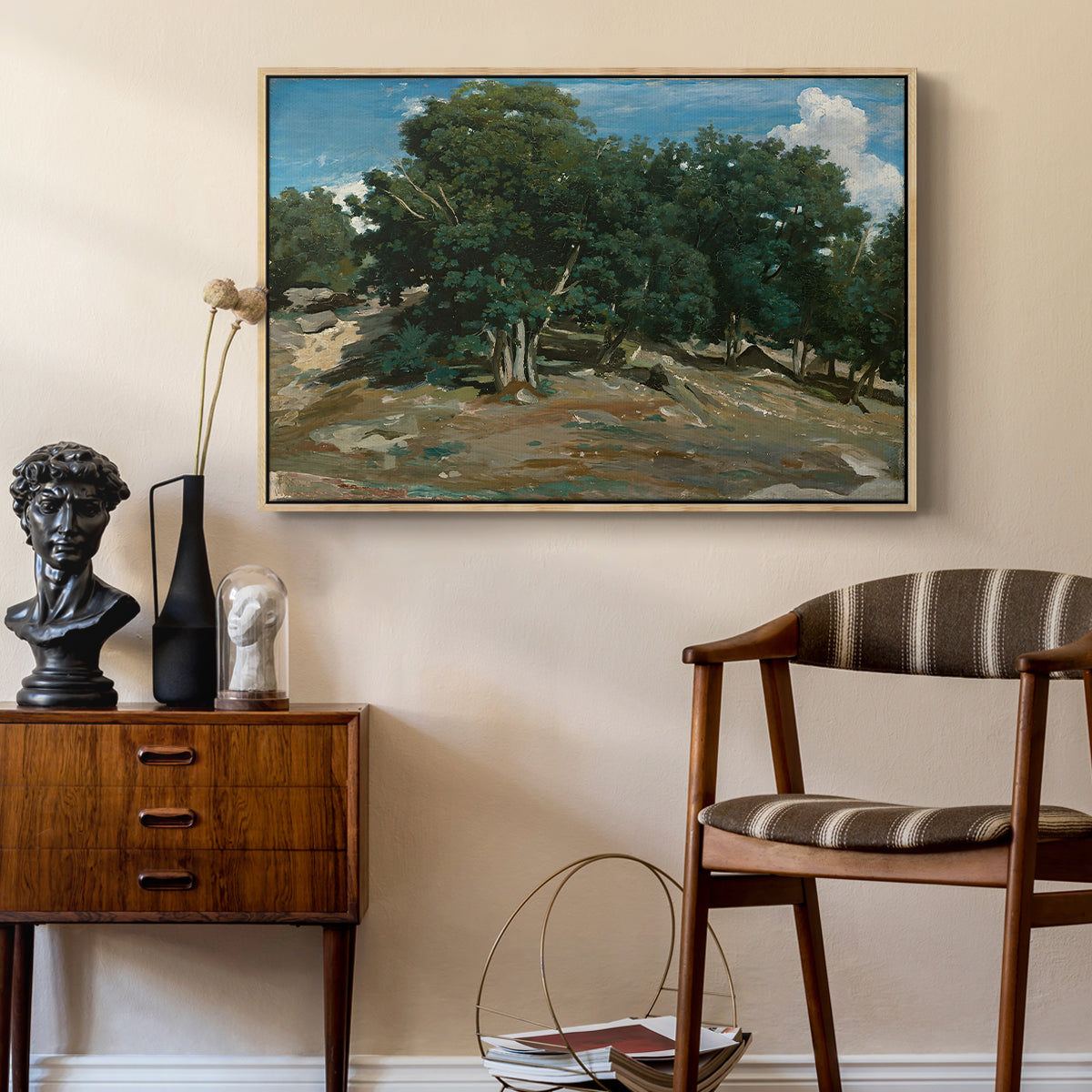 Fontainebleau: Oak Trees at Bas-Bréau, c. 1830-1835 - Floater Framed Canvas Print