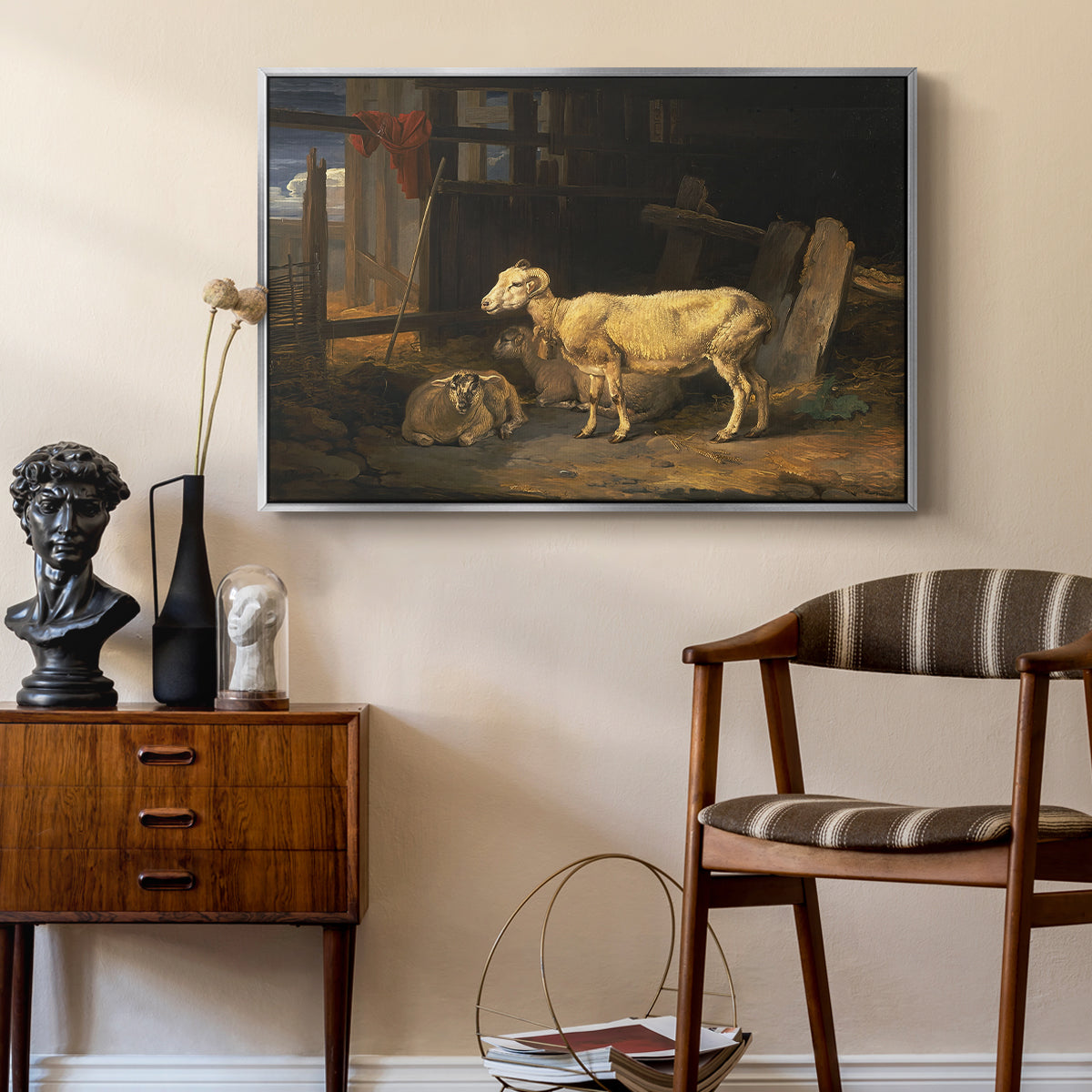 Sheep in a Stable, 1810 - Floater Framed Canvas Print