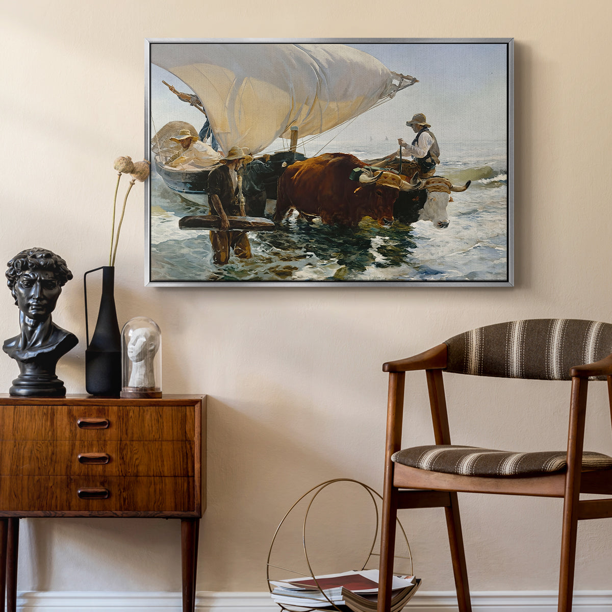 The Return from Fishing: Hauling the Boat, 1894 - Floater Framed Canvas Print