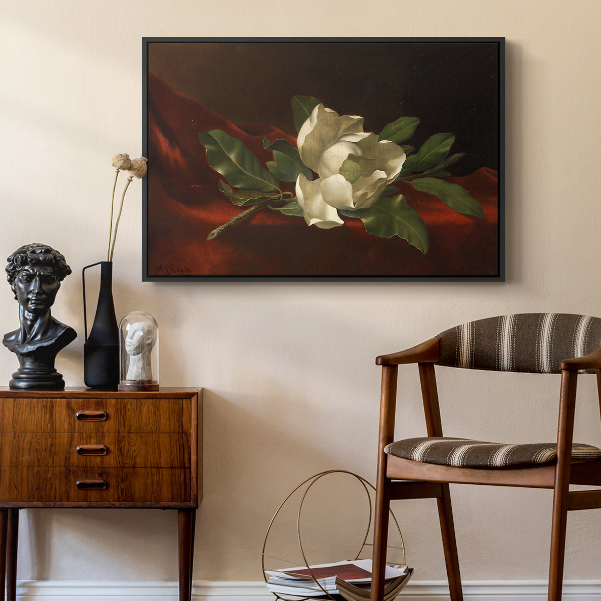 Magnolia on Red Velvet, c. 1885-1890 - Floater Framed Canvas Print
