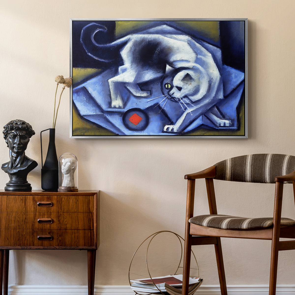 Cat Playing with a Ball, 1945-1950 - Floater Framed Canvas Print