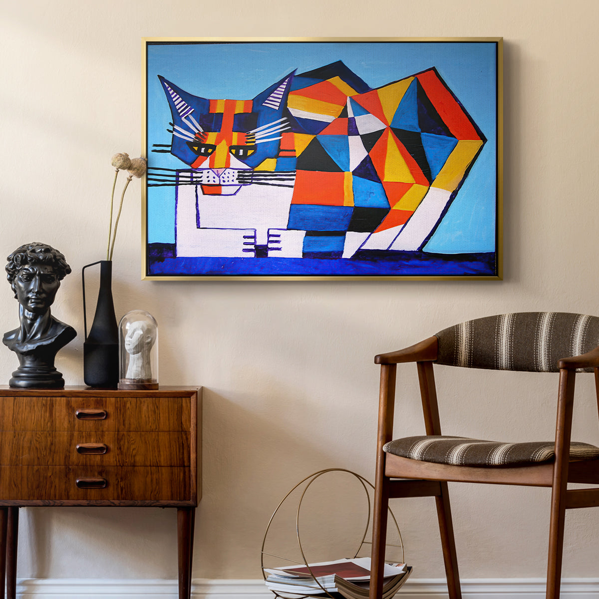 Cassie Thinking about Cubism - Floater Framed Canvas Print