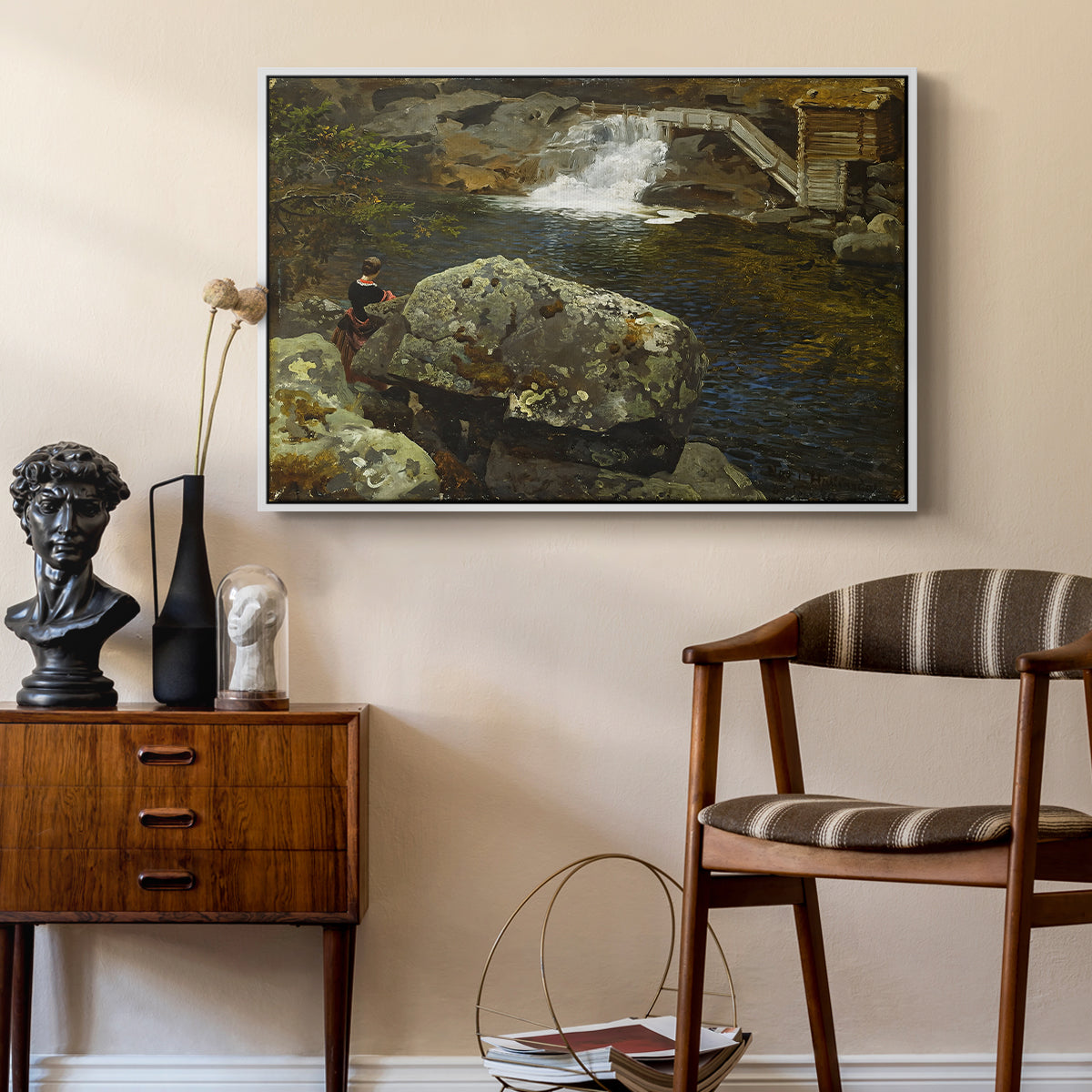 By the Mill Pond (En Mølledam), 1850 - Floater Framed Canvas Print