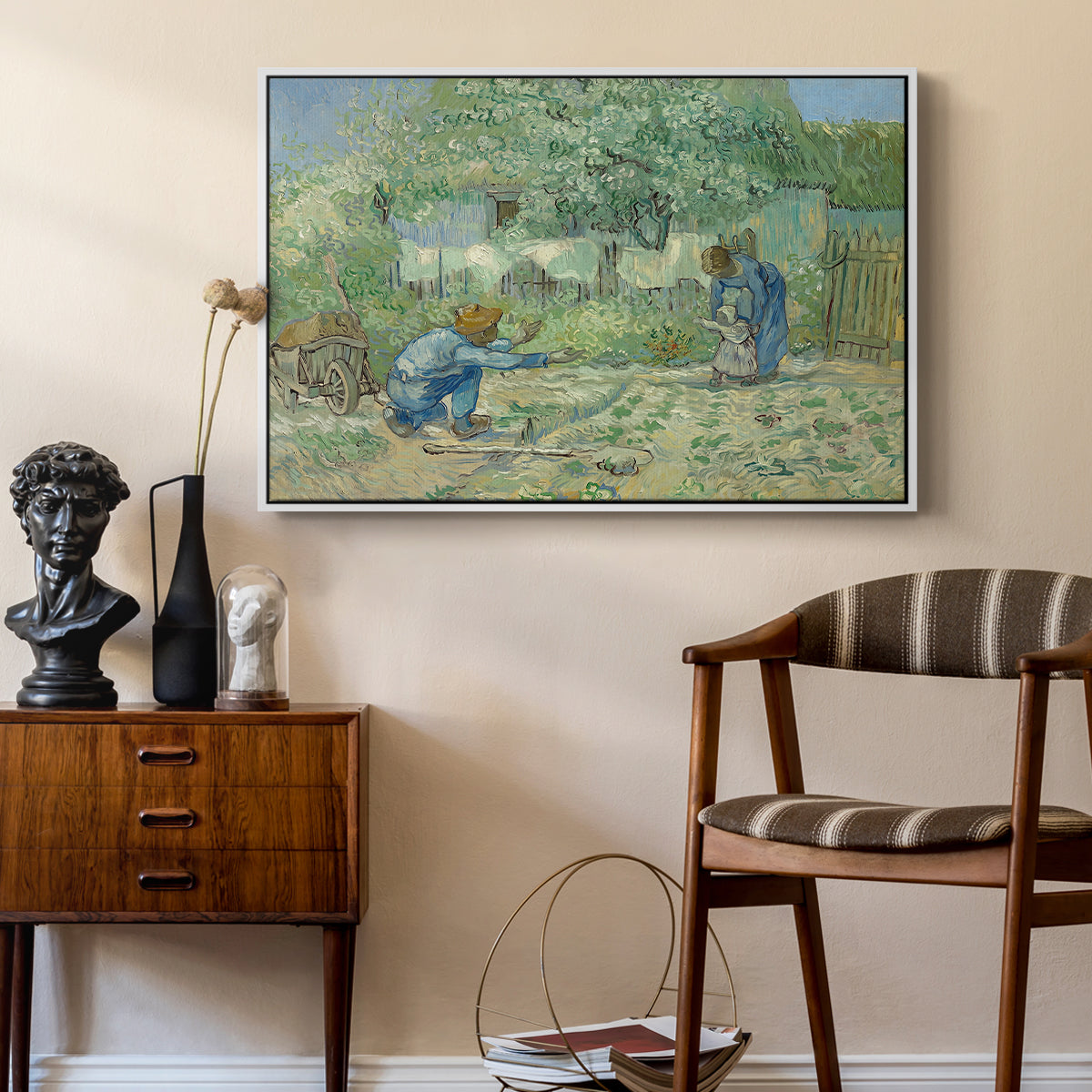 First Steps after Millet, 1890 - Floater Framed Canvas Print
