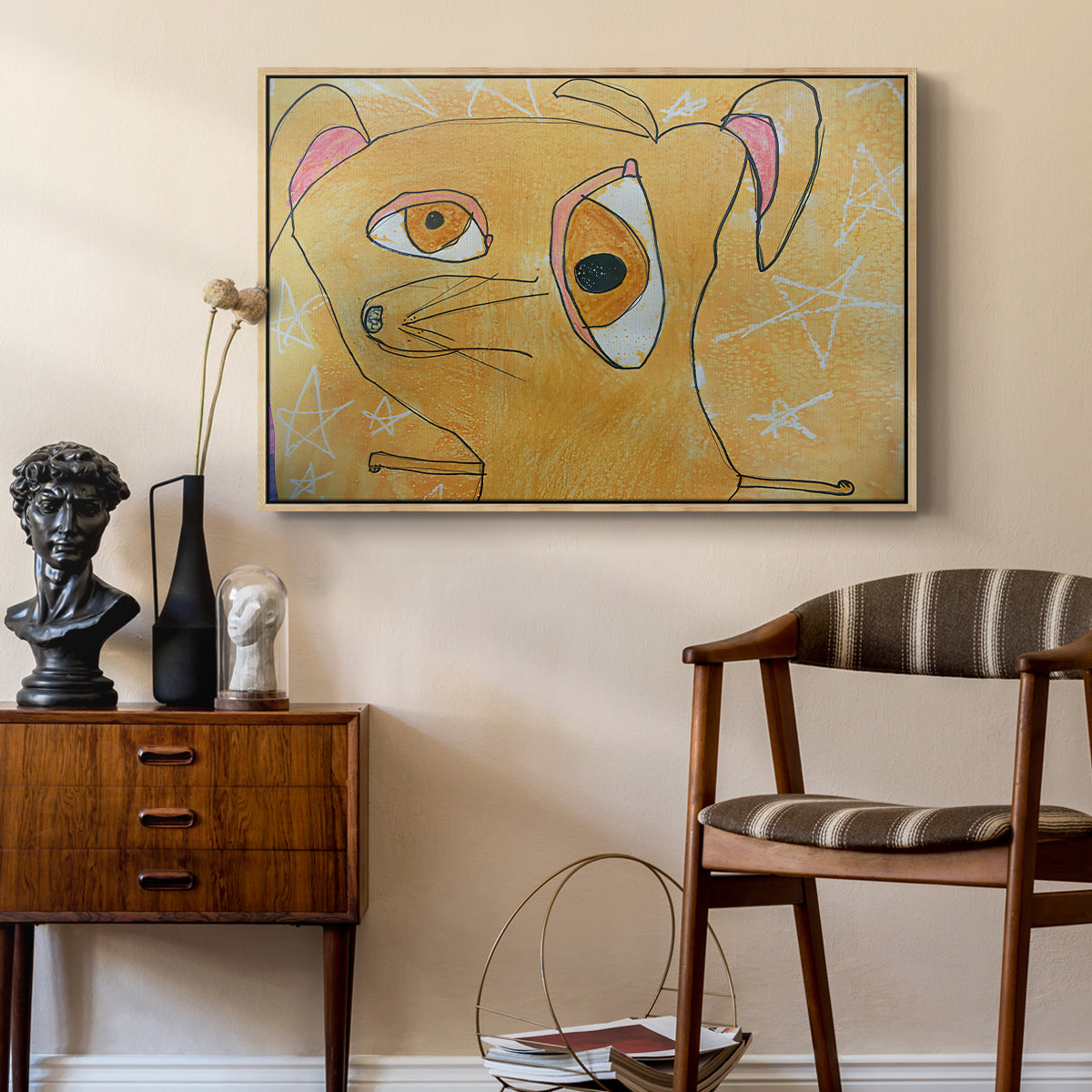 Cubist Dog with Stars (Student Art) - Floater Framed Canvas Print