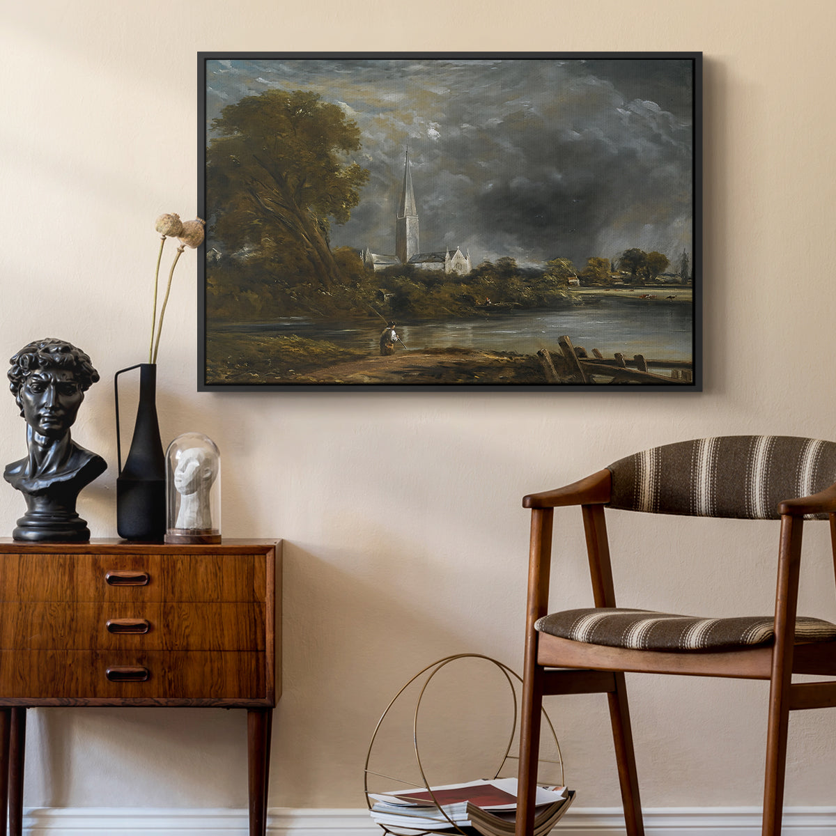 Salisbury Cathedral from the Meadows, c. 1831 - Floater Framed Canvas Print