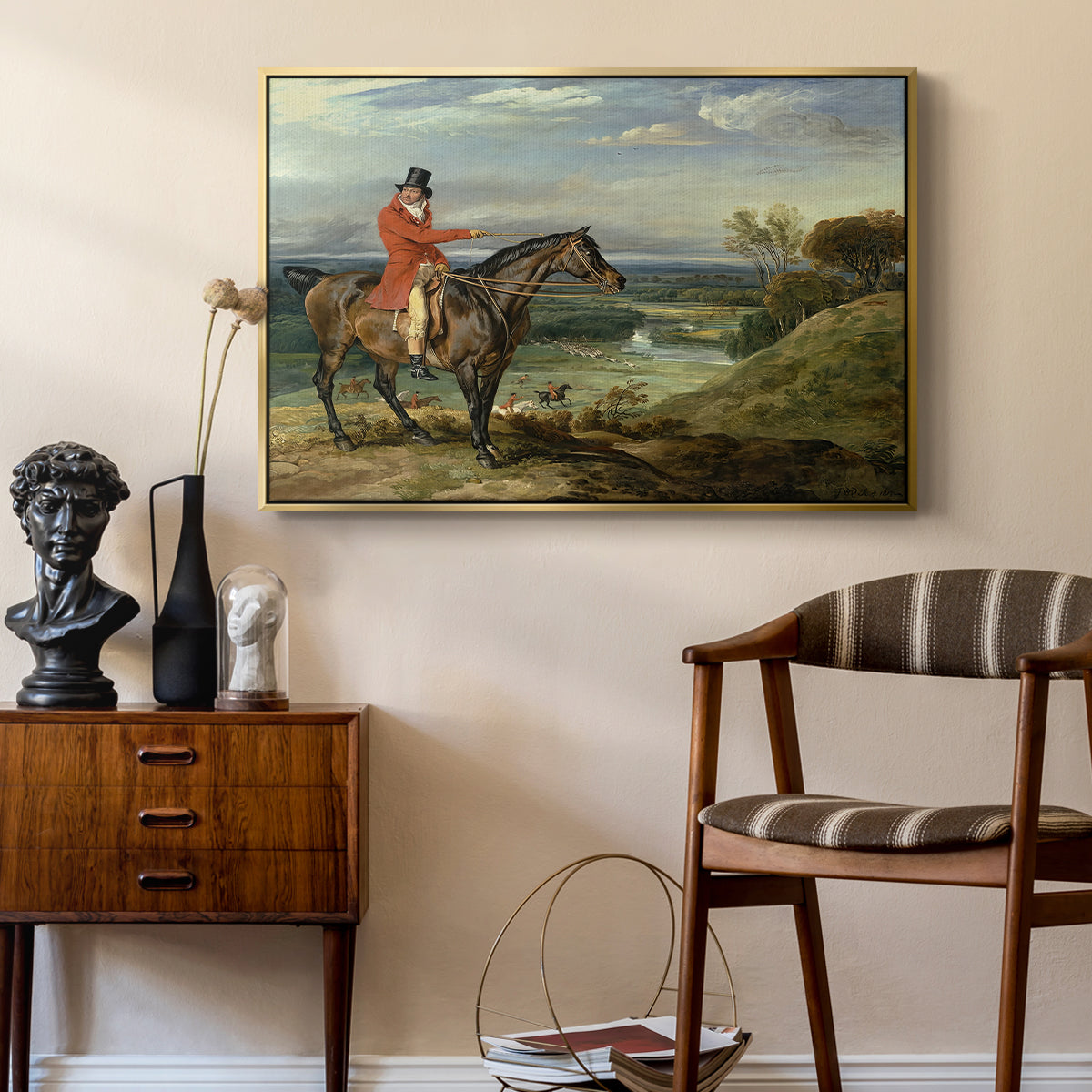 John Levett Hunting at Wychnor, Staffordshire, 1818 - Floater Framed Canvas Print