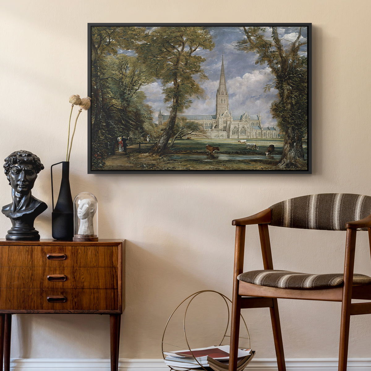 Salisbury Cathedral from the Bishop's Grounds, c. 1825 - Floater Framed Canvas Print