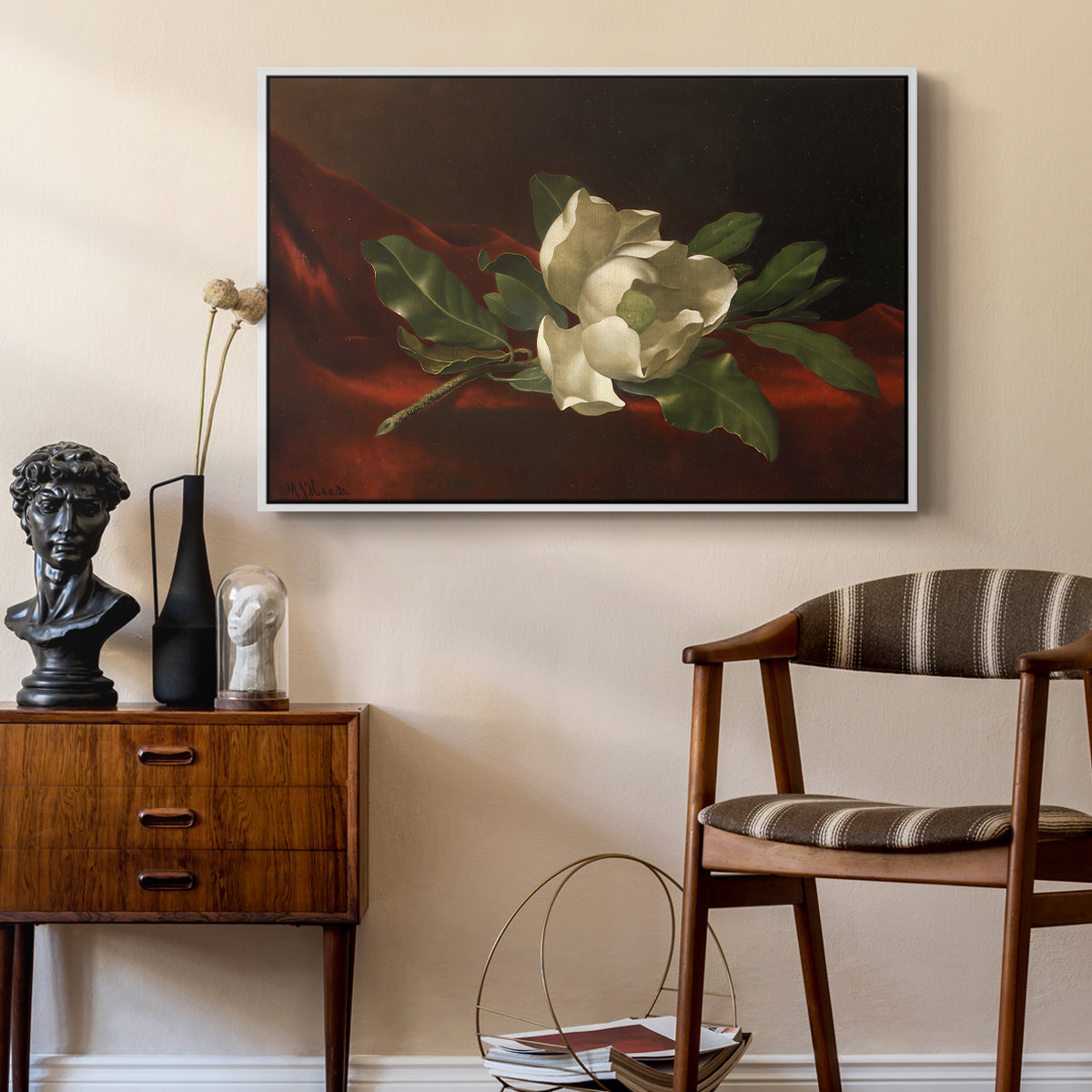Magnolia on Red Velvet, c. 1885-1890 - Floater Framed Canvas Print