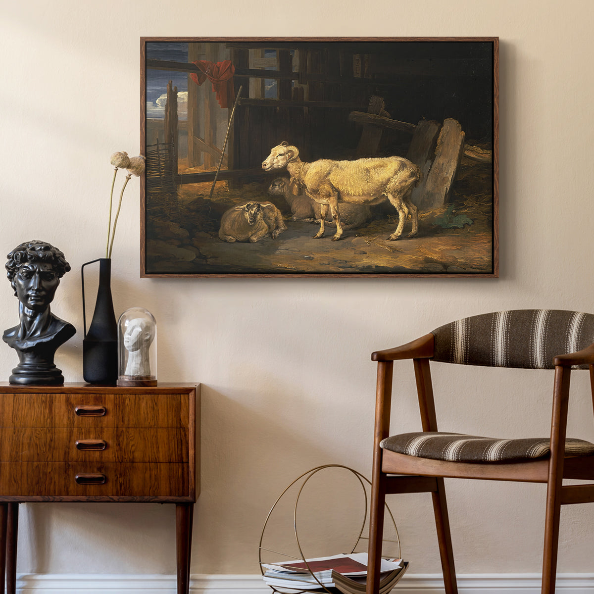 Sheep in a Stable, 1810 - Floater Framed Canvas Print