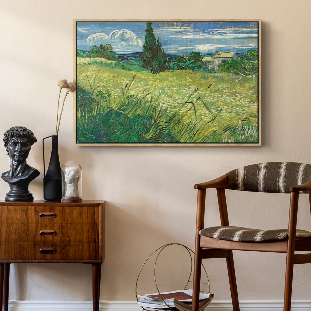 Green Wheat Field with Cypress, 1889 - Floater Framed Canvas Print