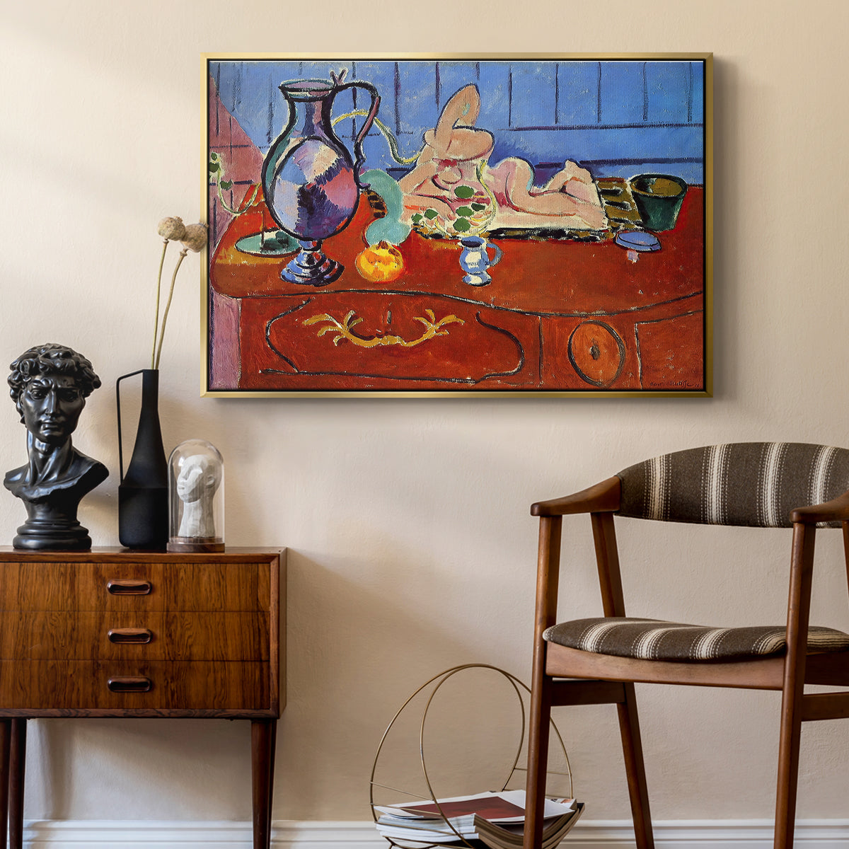 Still Life with a Pewter Jug and Pink Statuette, 1910 - Floater Framed Canvas Print