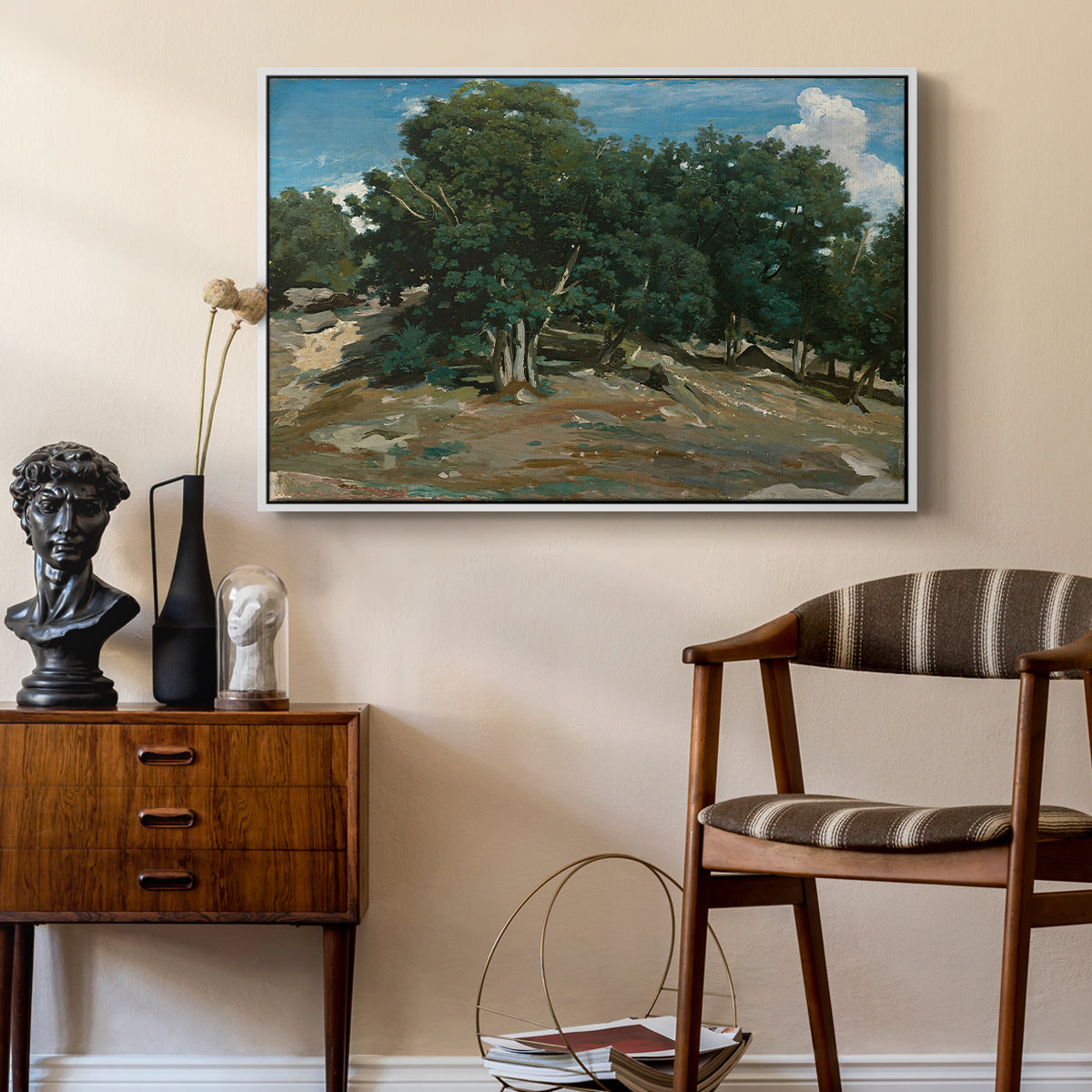 Fontainebleau: Oak Trees at Bas-Bréau, c. 1830-1835 - Floater Framed Canvas Print