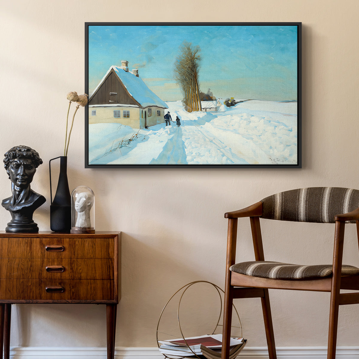 Shoveling Snow on a Beautiful Winter Day, c. 1898 - Floater Framed Canvas Print