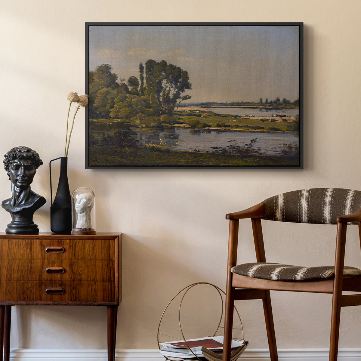 Landscape with a River, 1892 - Floater Framed Canvas Print