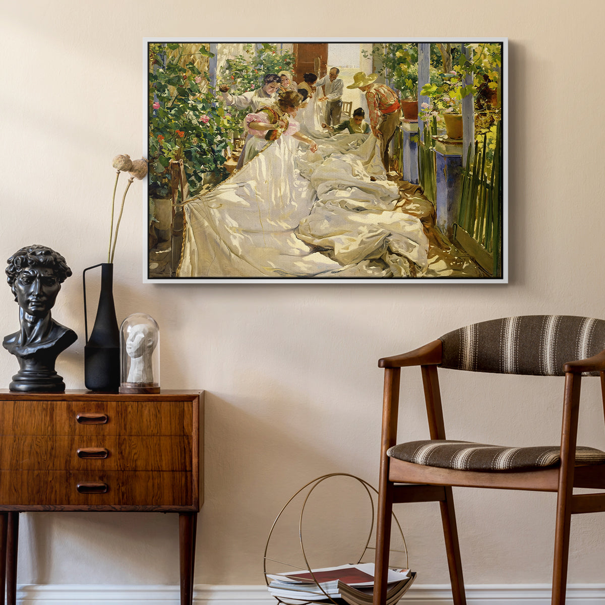 Sewing the Sail, 1896 - Floater Framed Canvas Print