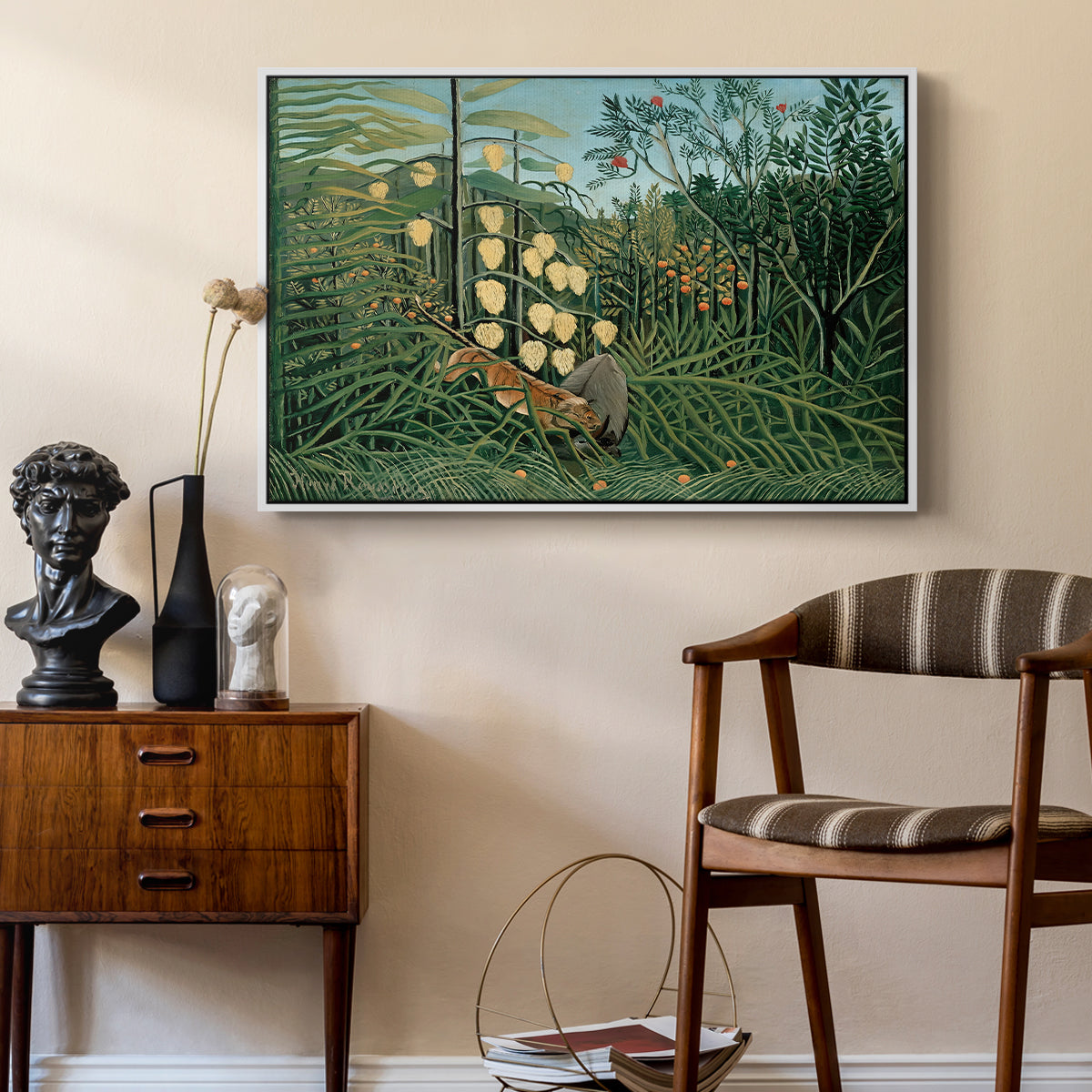 Fight Between a Tiger and a Buffalo, 1908 - Floater Framed Canvas Print
