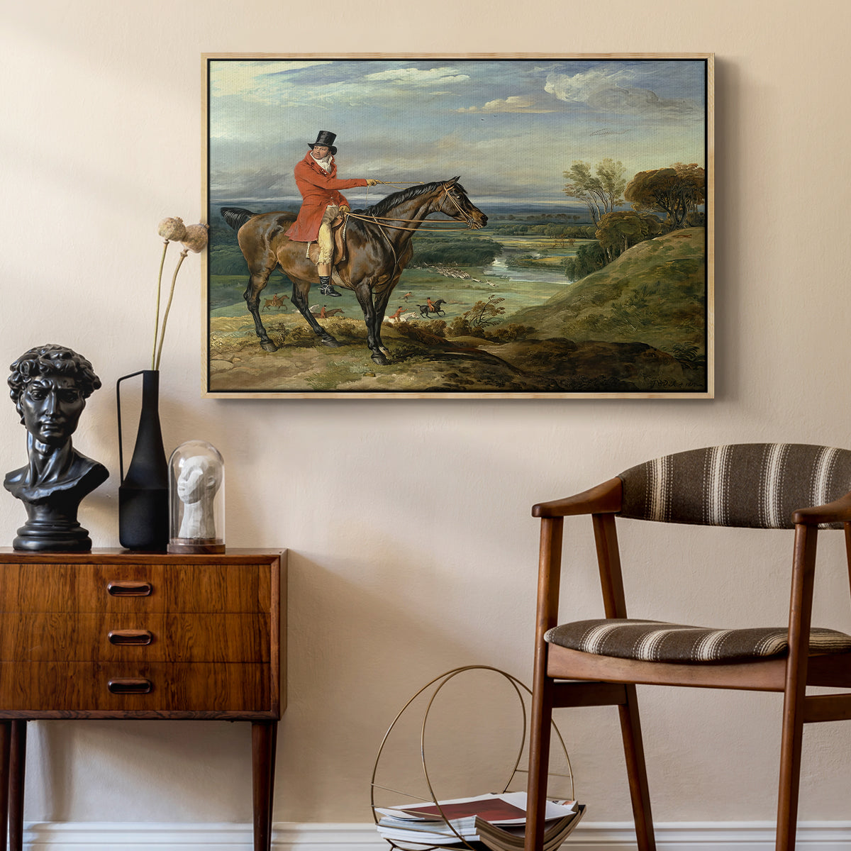 John Levett Hunting at Wychnor, Staffordshire, 1818 - Floater Framed Canvas Print