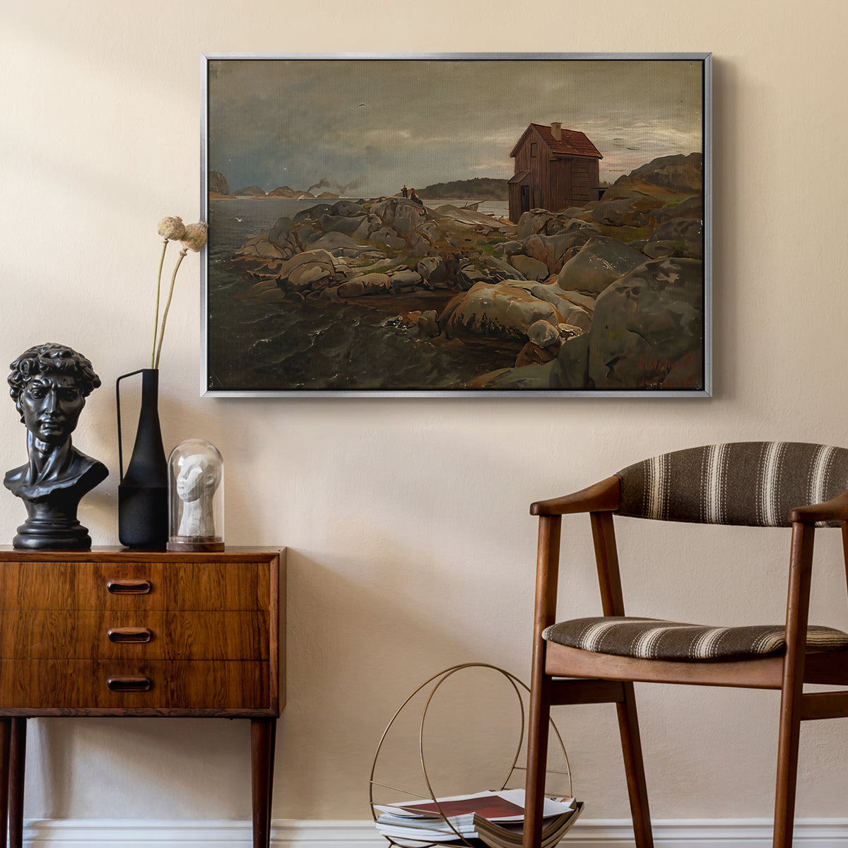 A Fisherman's Home, Lillesand, 1858 - Floater Framed Canvas Print