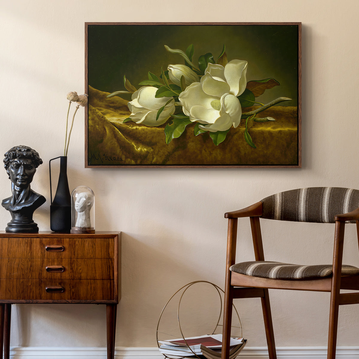 Magnolias on Gold Velvet Cloth, c. 1888-1890 - Floater Framed Canvas Print