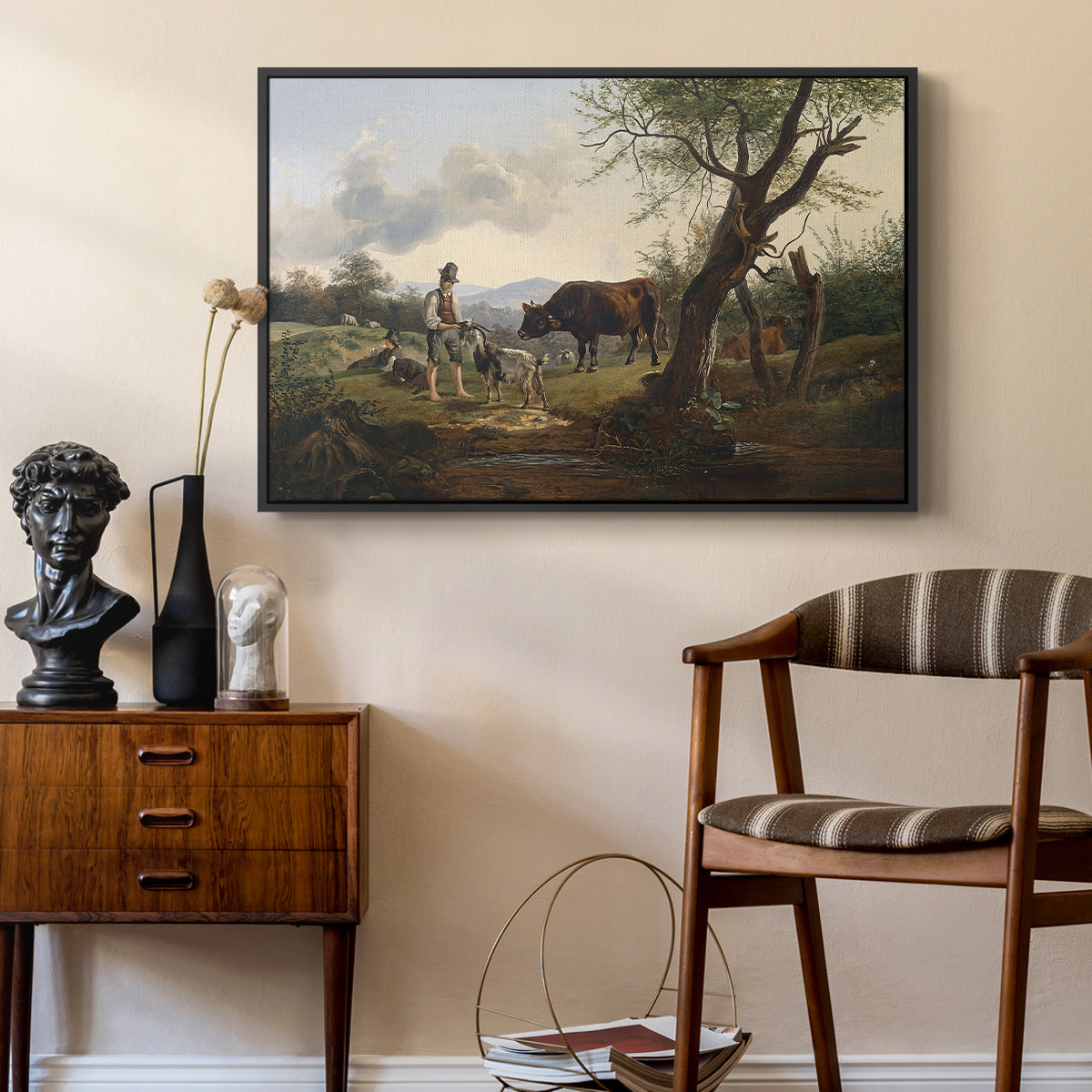 Shepherd with Billy Goat, c. 1830 - Floater Framed Canvas Print