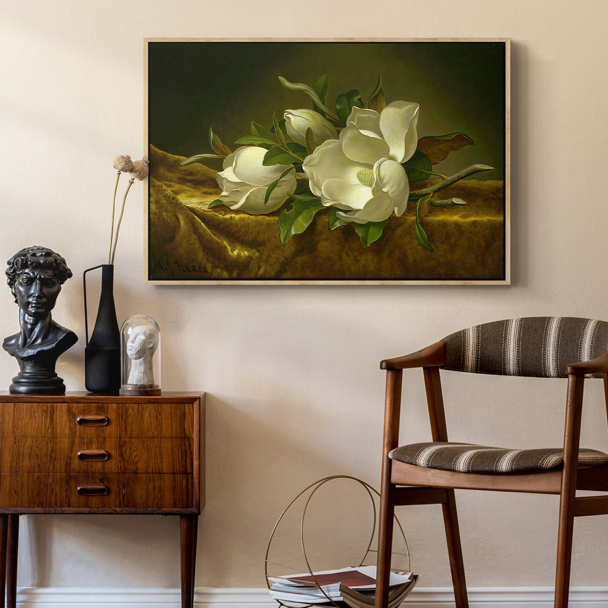 Magnolias on Gold Velvet Cloth, c. 1888-1890 - Floater Framed Canvas Print