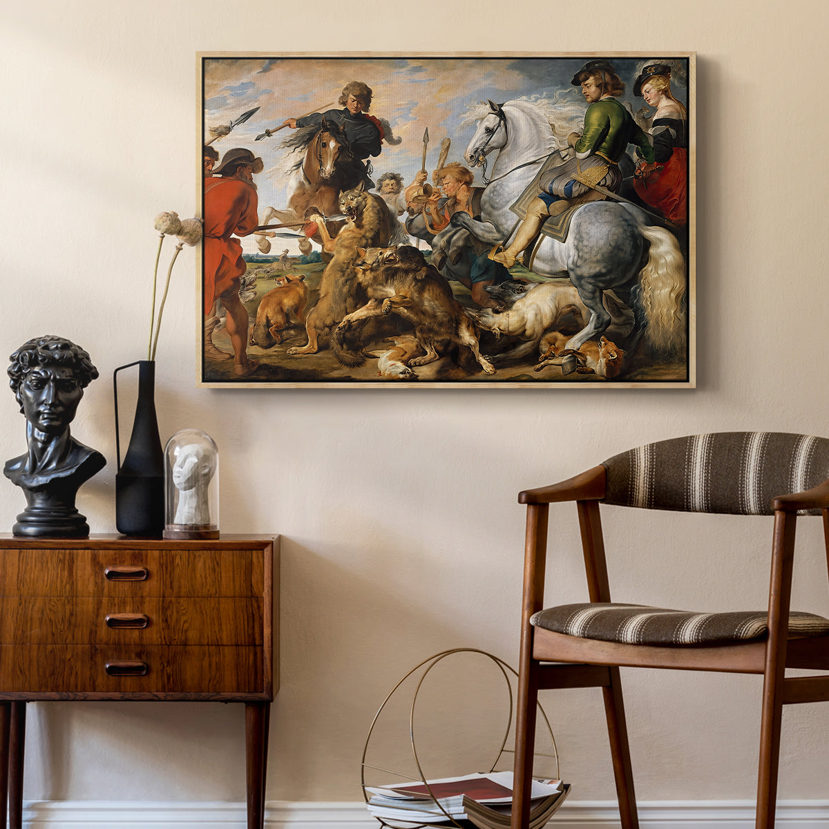 The Wolf and Fox Hunt, c. 1616 - Floater Framed Canvas Print