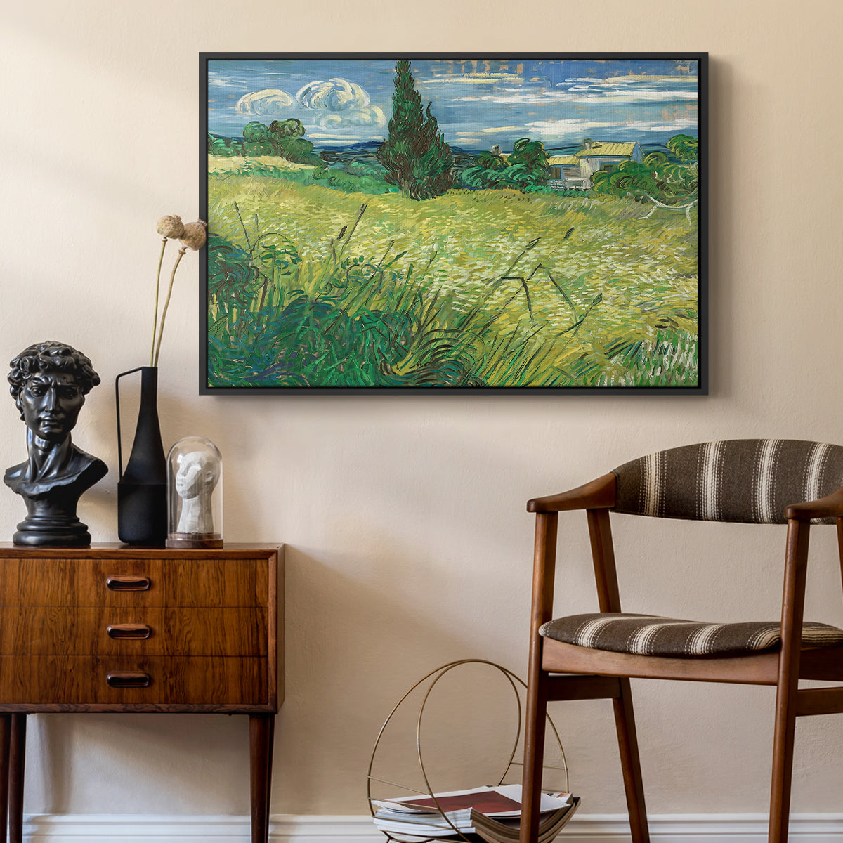 Green Wheat Field with Cypress, 1889 - Floater Framed Canvas Print