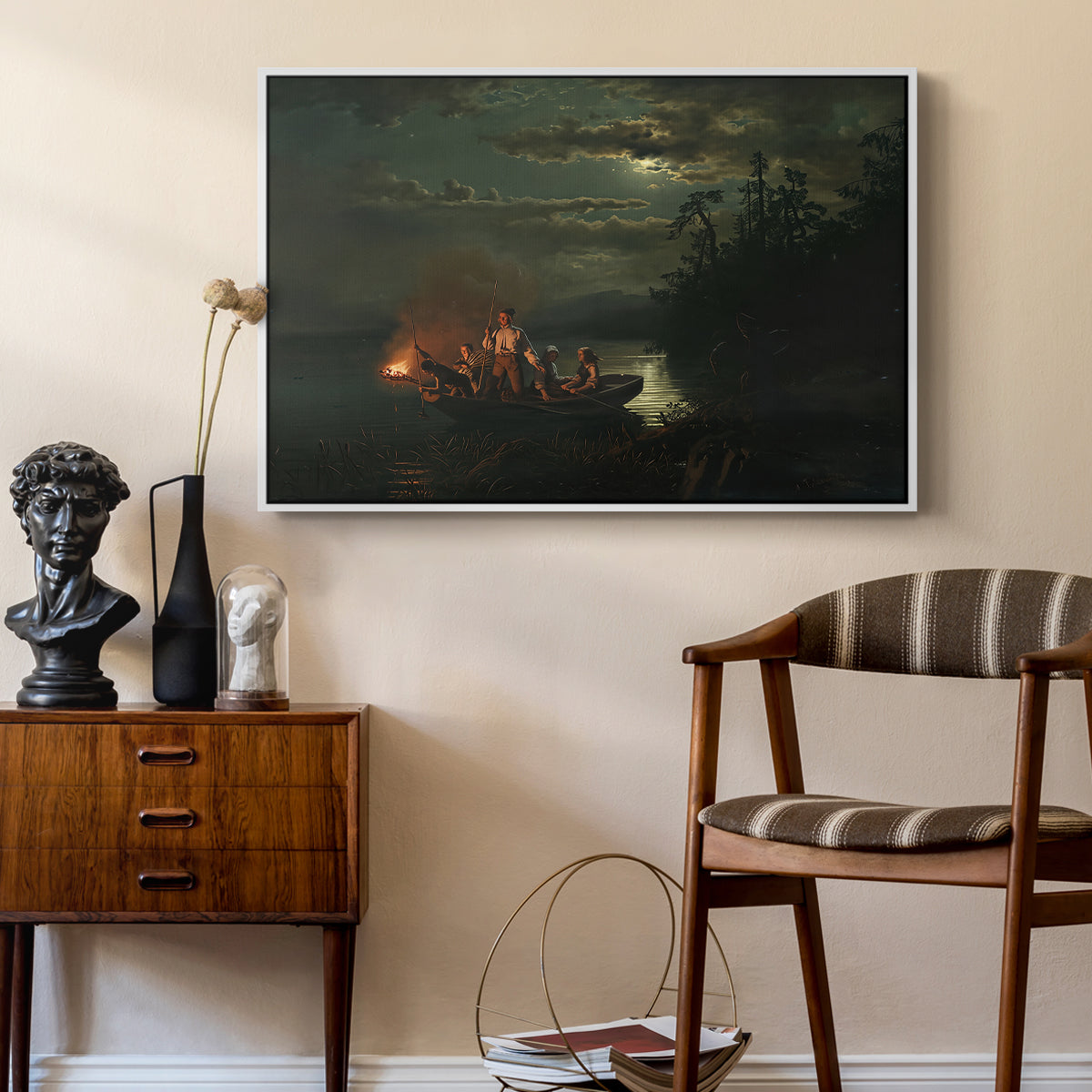Spear Fishing on Lake Krøderen, 1851 - Floater Framed Canvas Print