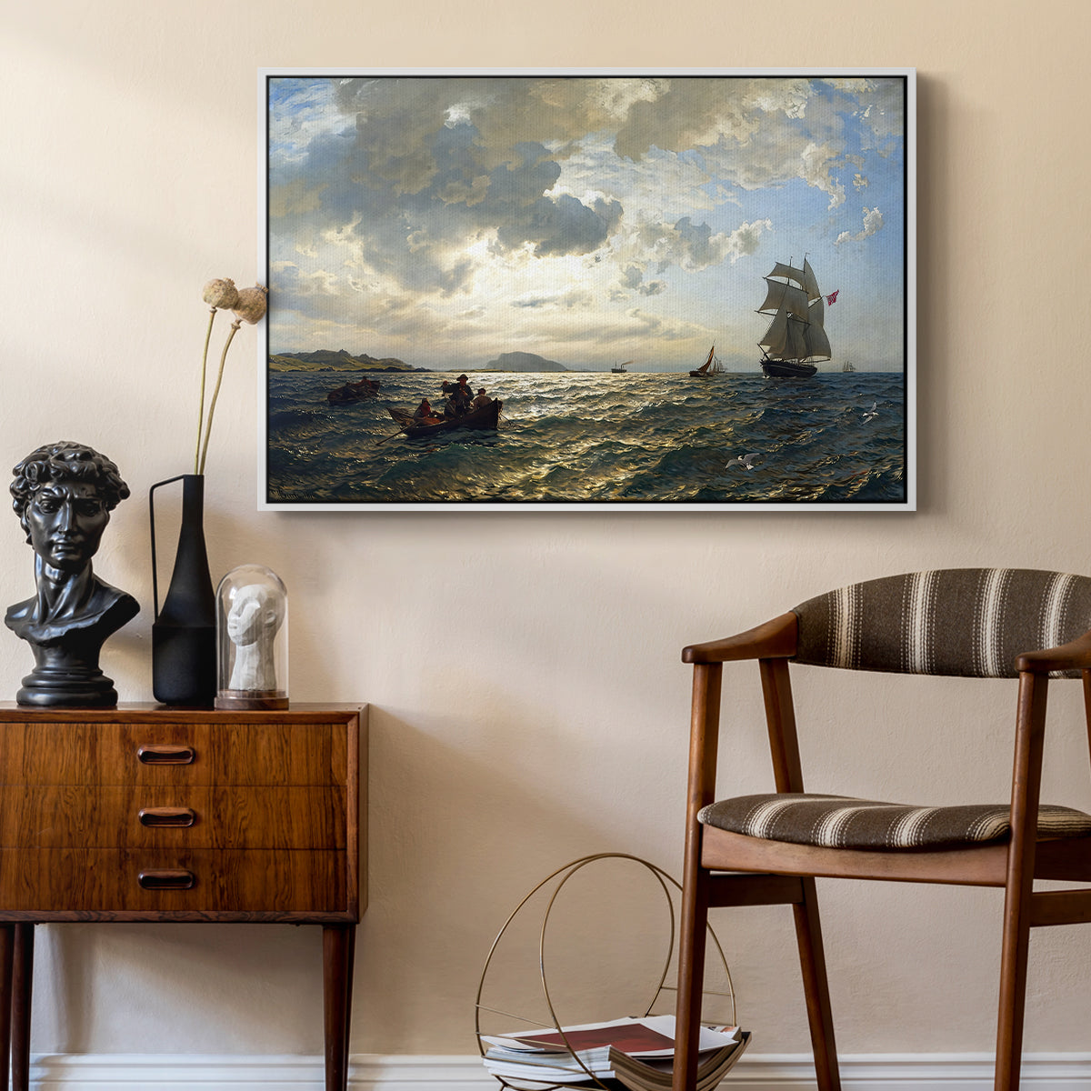 Fresh Breeze on the Norwegian Coast, 1876 - Floater Framed Canvas Print