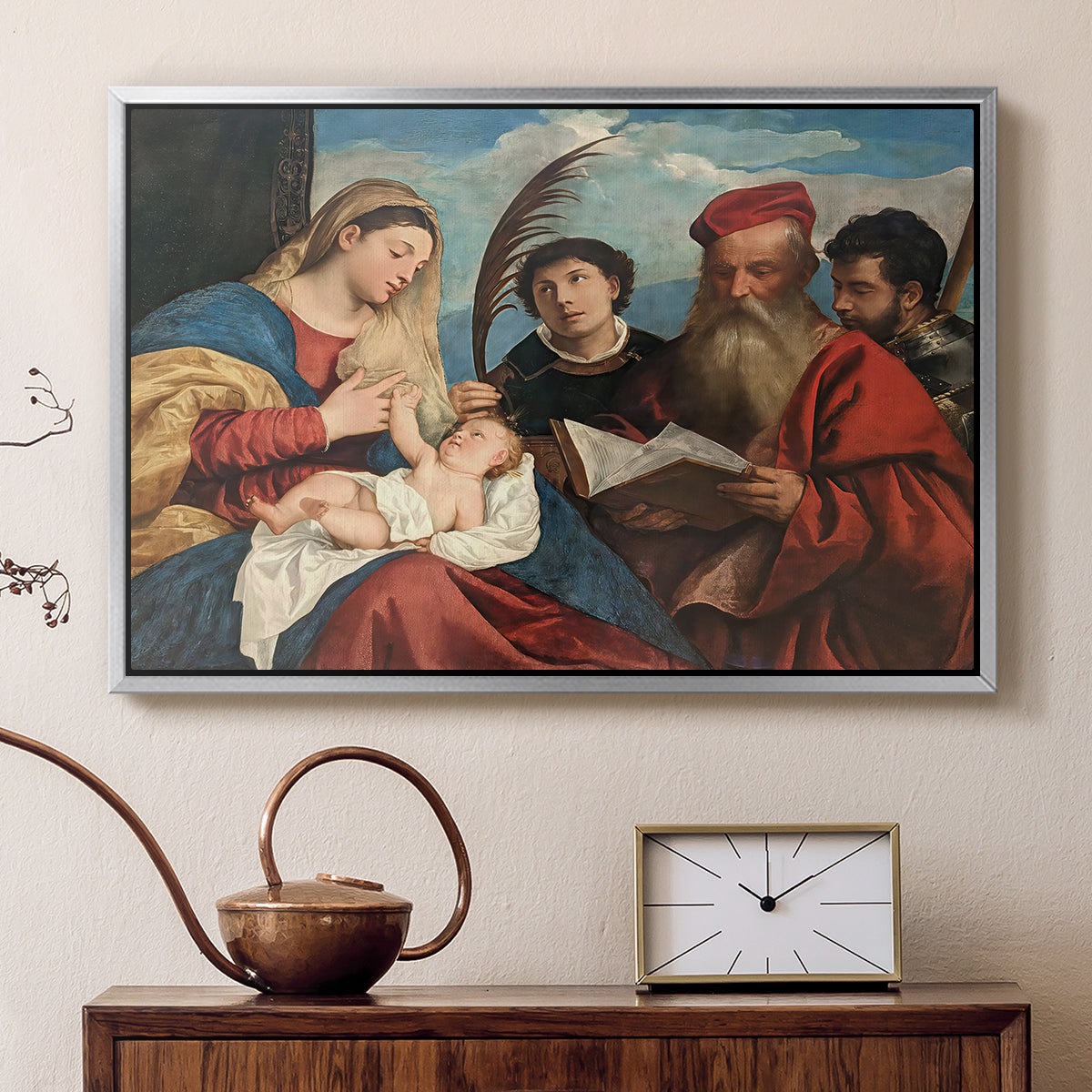 Mary and Child with Saints Stephen, Jerome and Maurice, c. 1510 - Floater Framed Canvas Print
