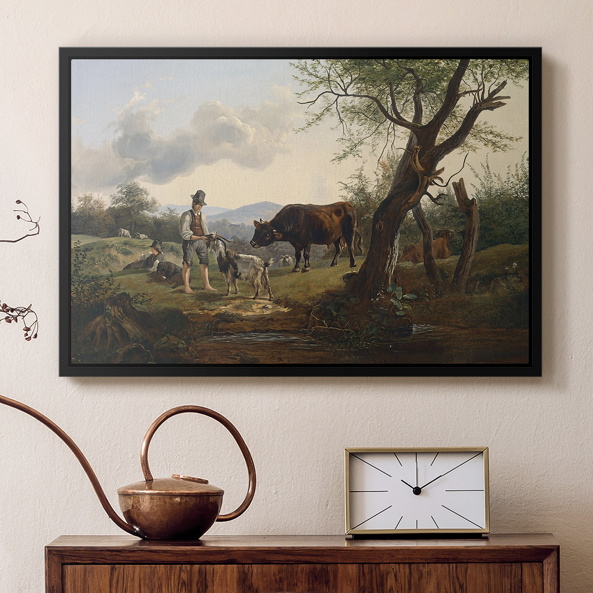 Shepherd with Billy Goat, c. 1830 - Floater Framed Canvas Print