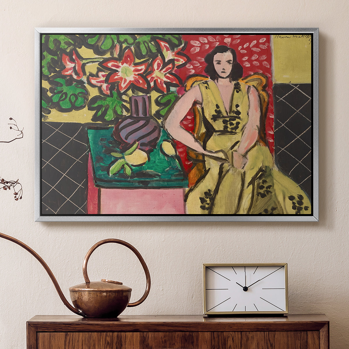 Seated Woman with a Vase of Amaryllis, 1941 - Floater Framed Canvas Print