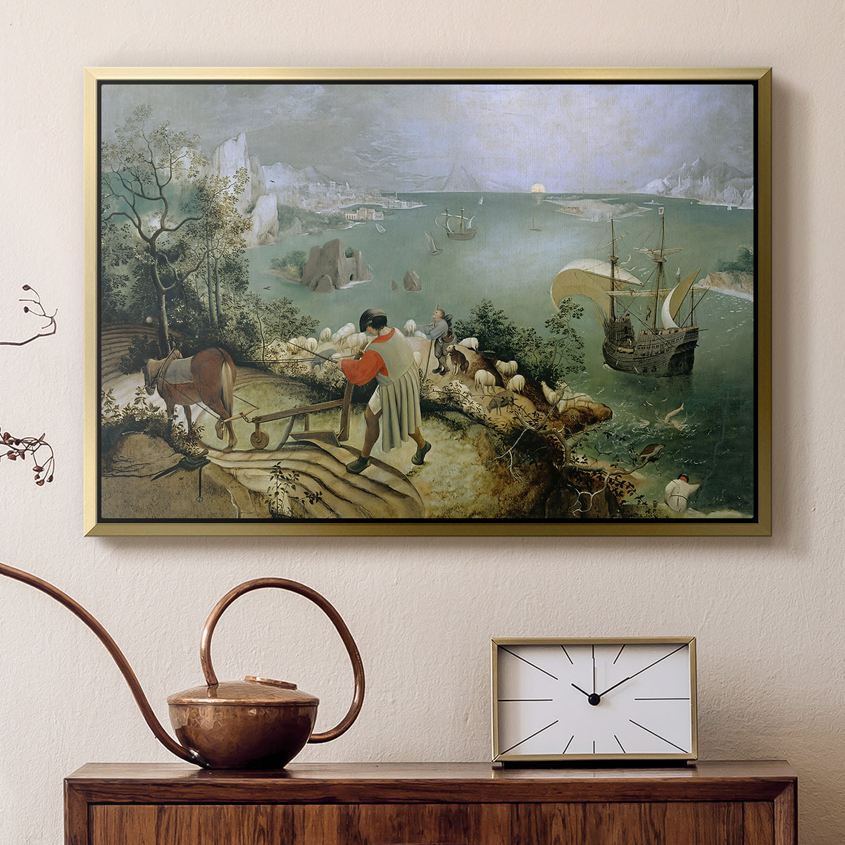 Landscape with the Fall of Icarus, c. 1560 - Floater Framed Canvas Print