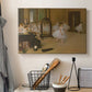 Canvas art print detailing a group of dancers mid-practice with teacher overseeing, displayed in a softly lit workspace setting