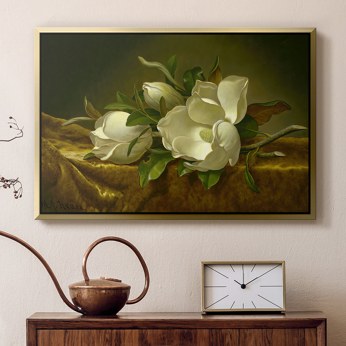 Magnolias on Gold Velvet Cloth, c. 1888-1890 - Floater Framed Canvas Print