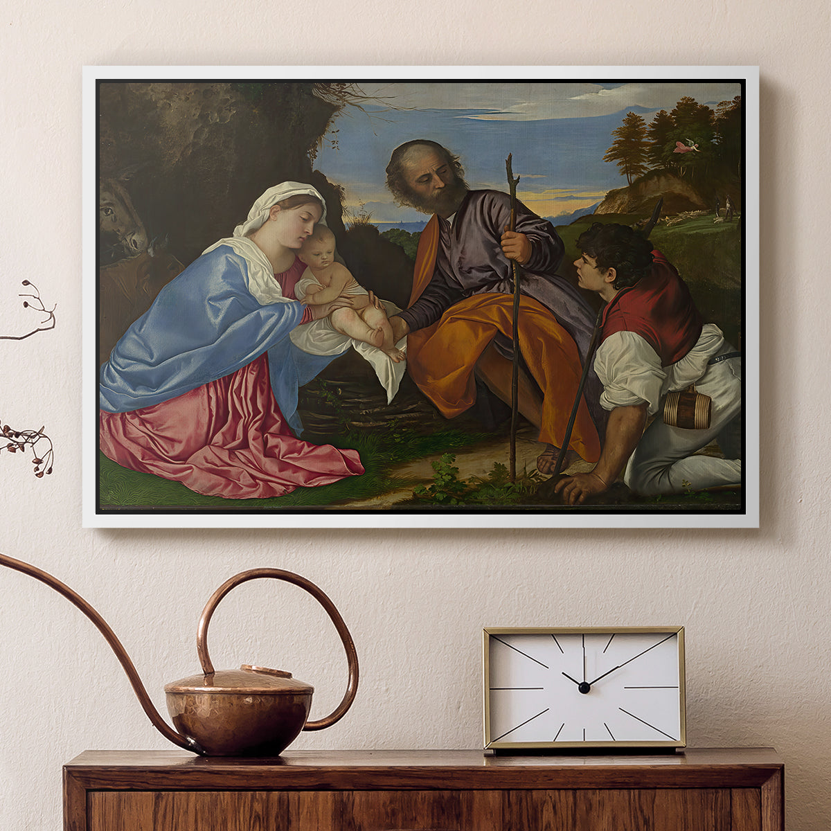 The Holy Family with a Shepherd, c. 1510 - Floater Framed Canvas Print