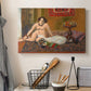 Canvas art print detailing a stylized composition combining figure and still life elements, displayed in a softly lit workspace setting