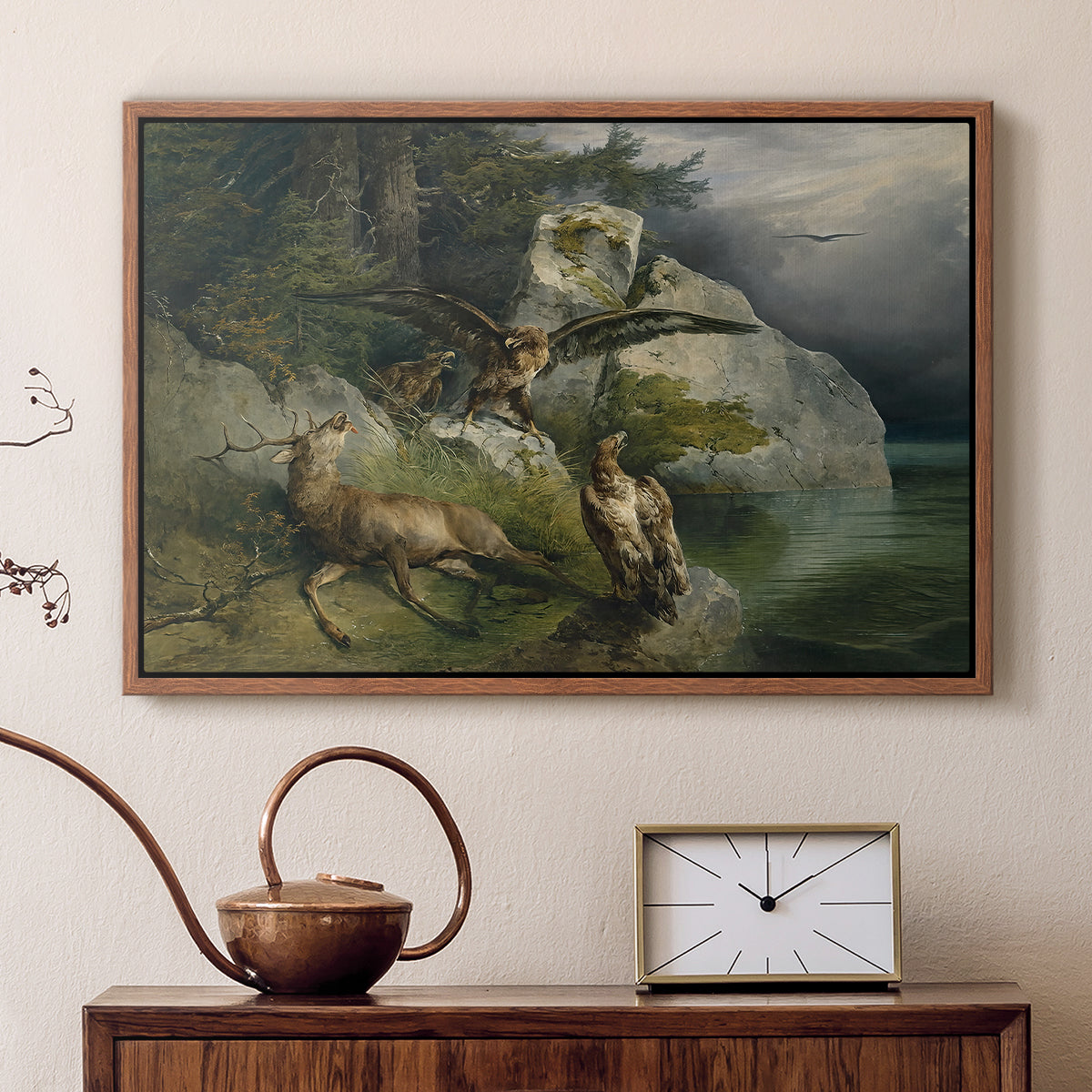 Shepherds and Cattle on Lake Attersee, 1852 - Floater Framed Canvas Print