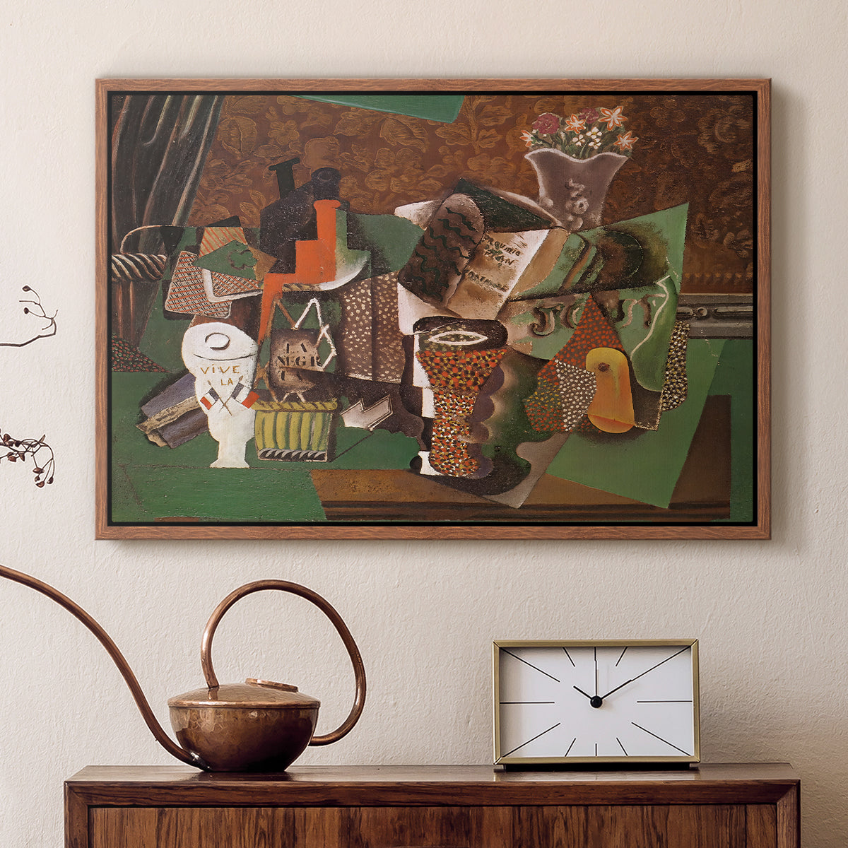 Playing Cards, Glasses, Bottle of Rum: "Vive la France", 1914-1915 - Floater Framed Canvas Print