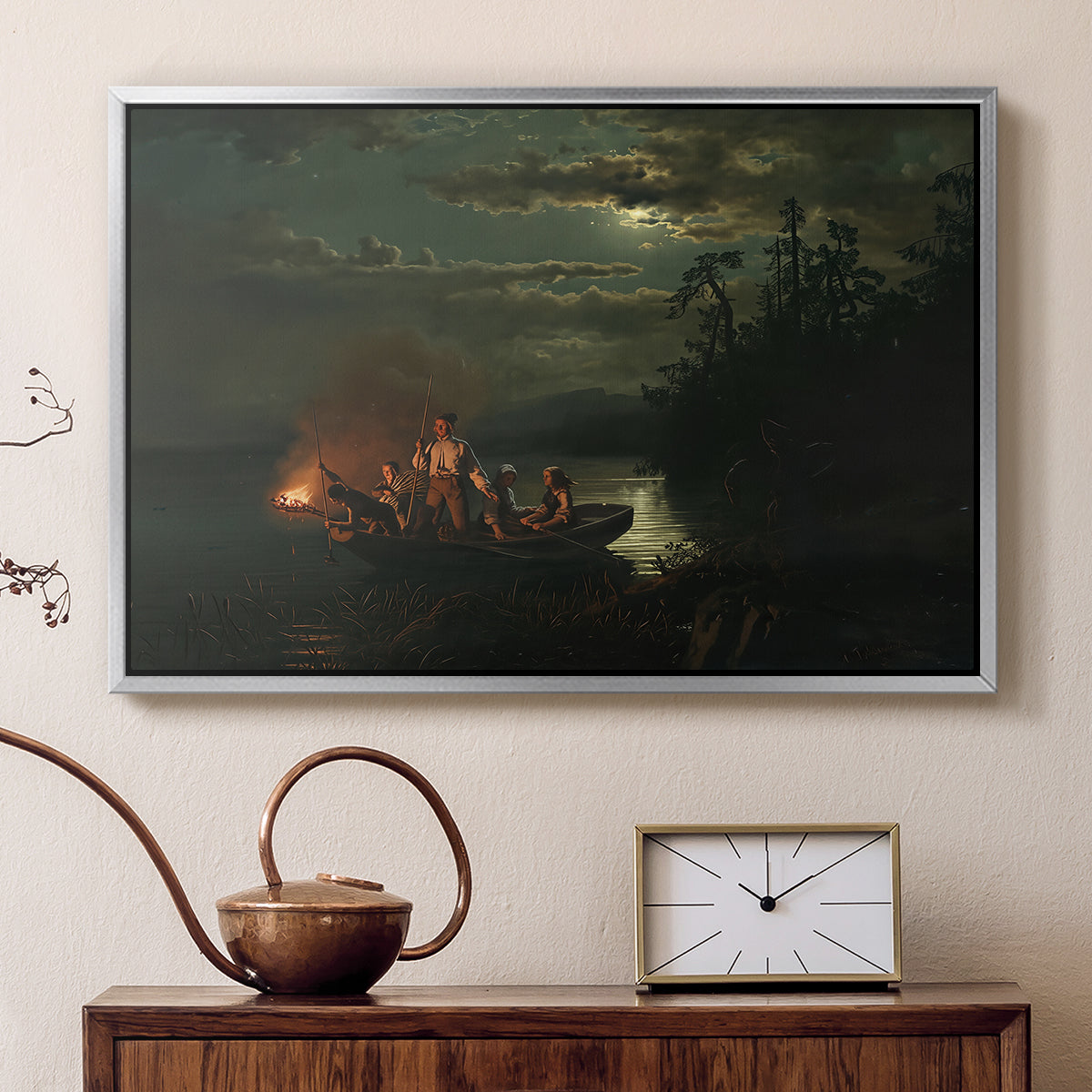 Spear Fishing on Lake Krøderen, 1851 - Floater Framed Canvas Print