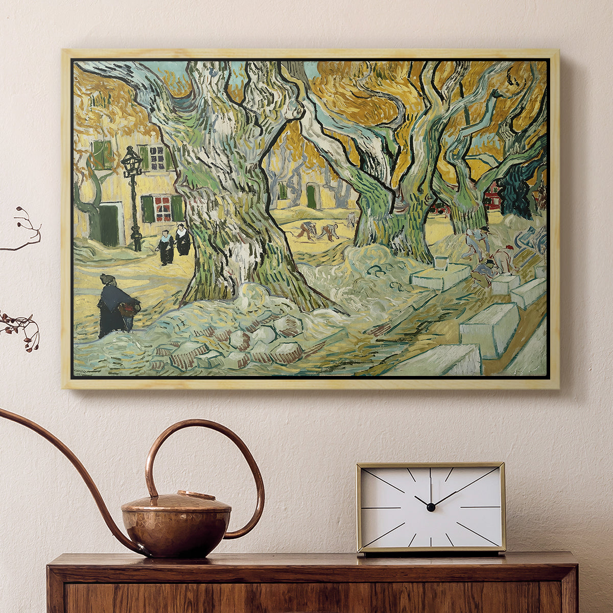 The Large Plane Trees (Road Menders at Saint-Rémy), 1889 - Floater Framed Canvas Print