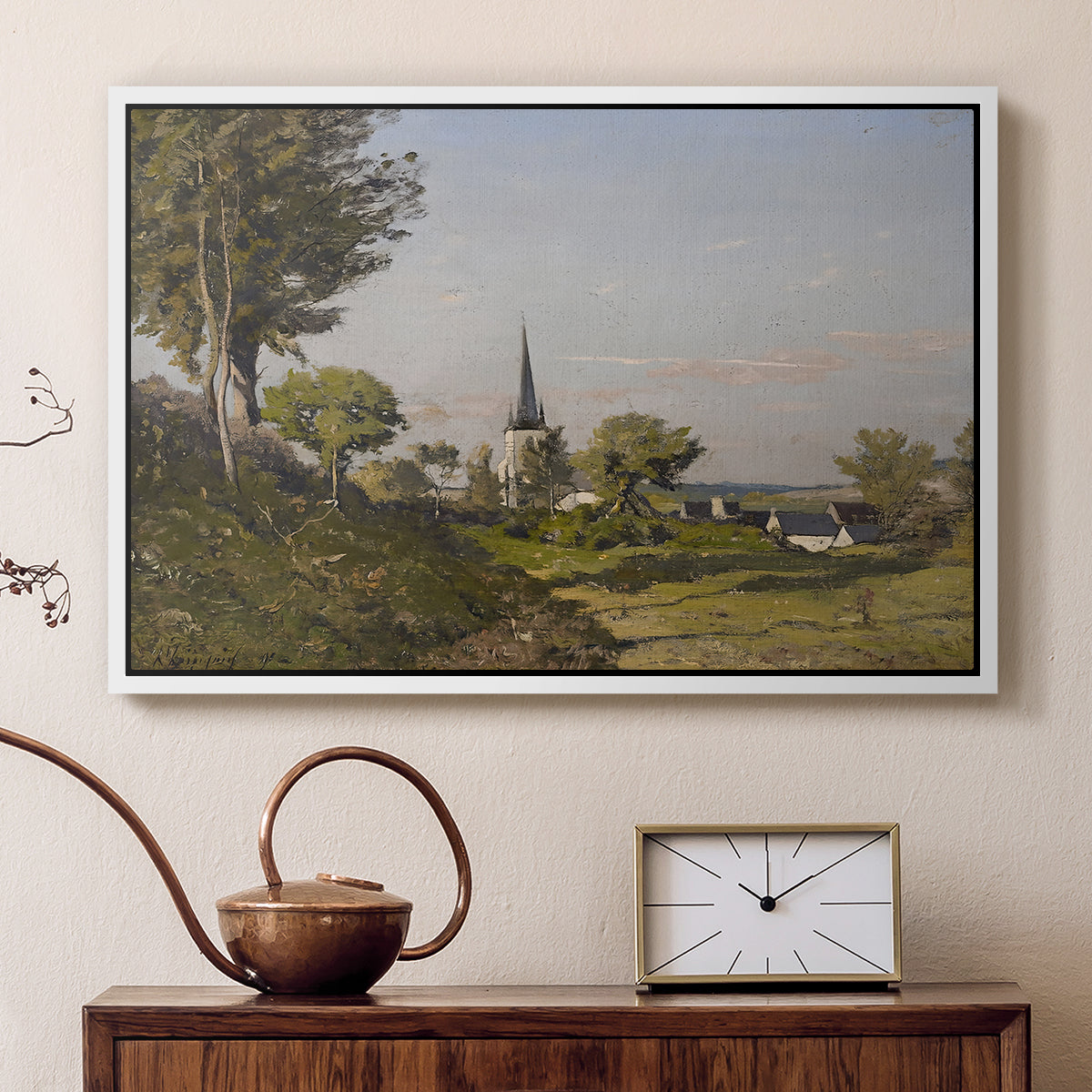 Village Landscape with Church, 1891 - Floater Framed Canvas Print