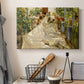 Canvas art print detailing an expressive depiction of group engaged in manual work, displayed in a softly lit workspace setting