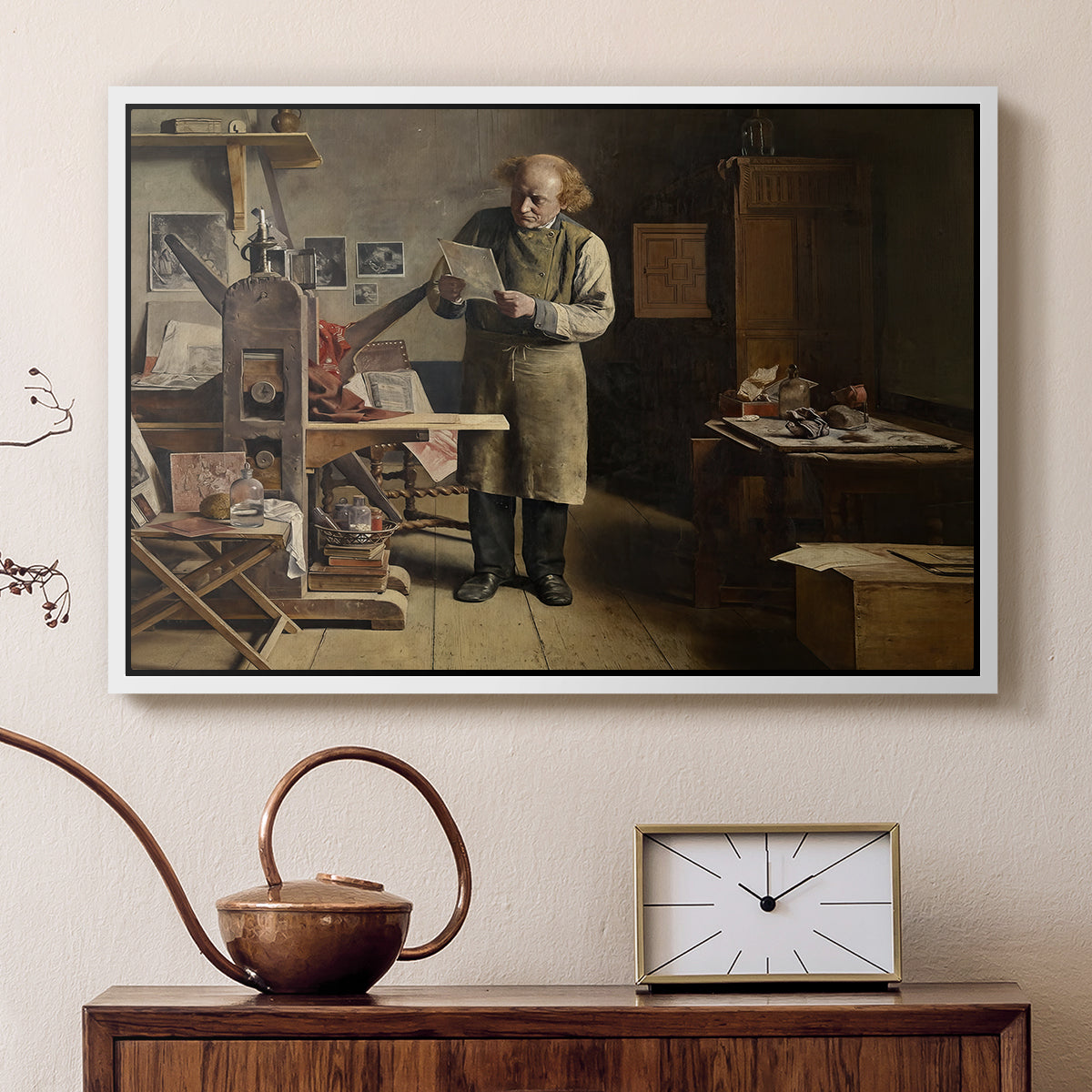 The Plate Printer, 1875 - Floater Framed Canvas Print
