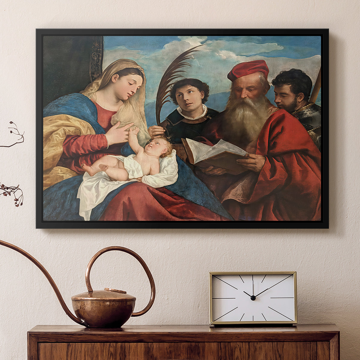 Mary and Child with Saints Stephen, Jerome and Maurice, c. 1510 - Floater Framed Canvas Print