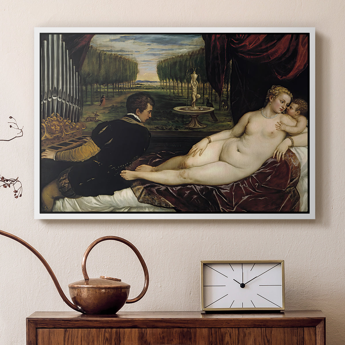 Venus with an Organist and Cupid, c. 1555 - Floater Framed Canvas Print