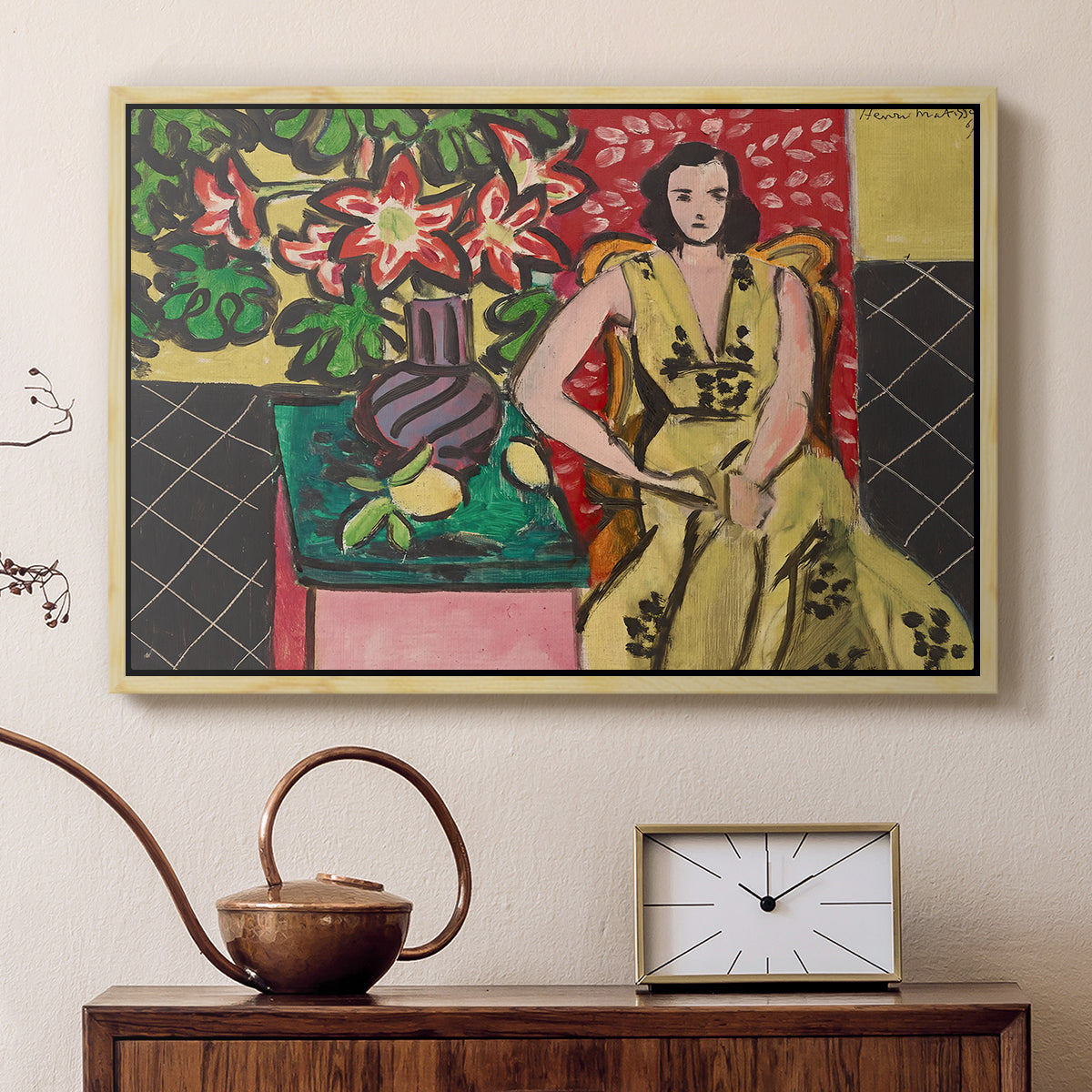 Seated Woman with a Vase of Amaryllis, 1941 - Floater Framed Canvas Print