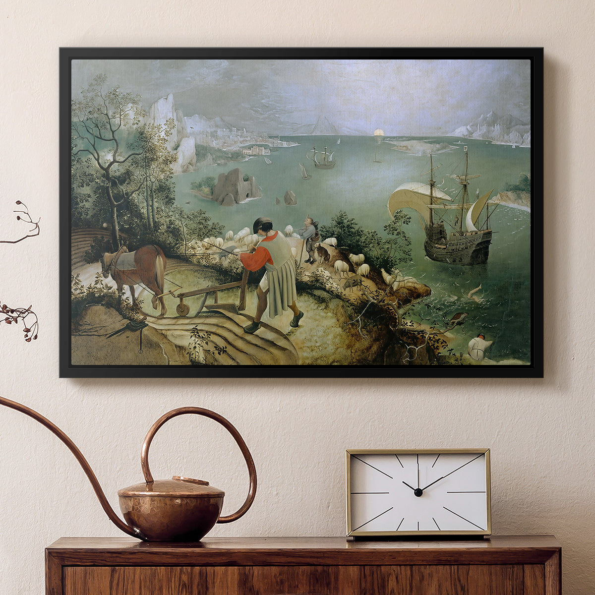 Landscape with the Fall of Icarus, c. 1560 - Floater Framed Canvas Print